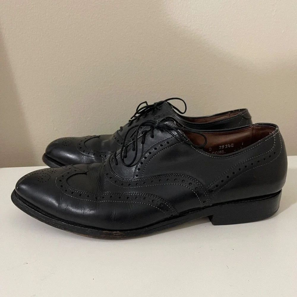 Allen Edmonds Mens Chester 9.5 D Black Leather Wingtip Oxfords Brogue Shoes USA‎